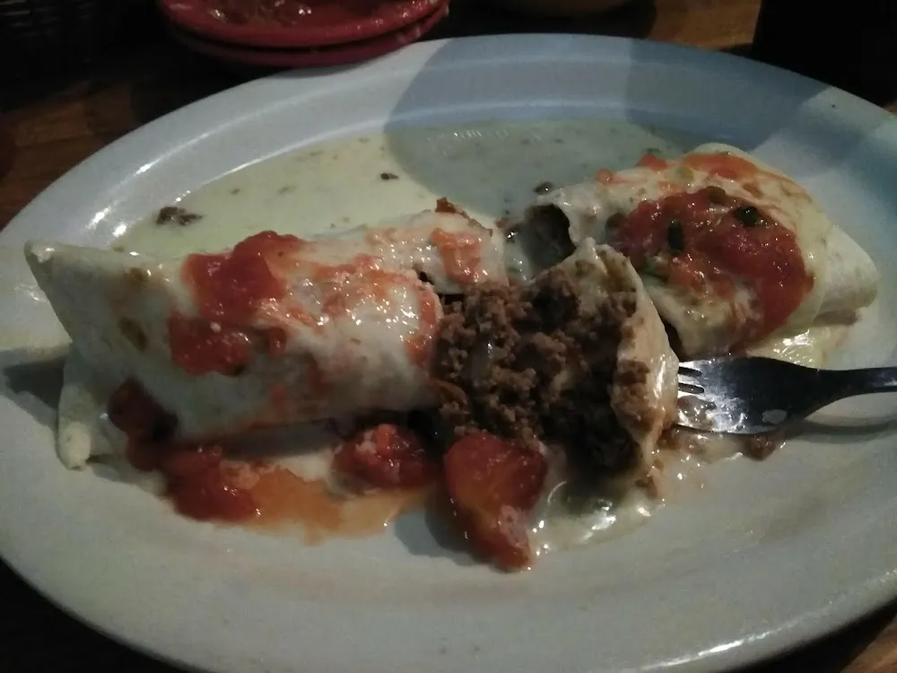 Beef Burrito with Cheese Sauce and Salsa